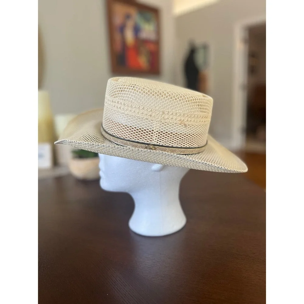 Woven Straw Cowboy Hat Size 55 6 7/8 Ventilated Western Sun Beach Hat Mexico
